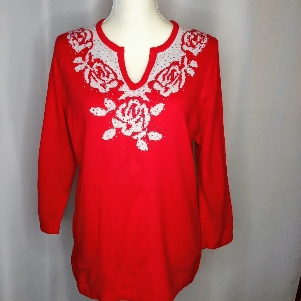 CATHY DANIELS Red Sweater Sz L